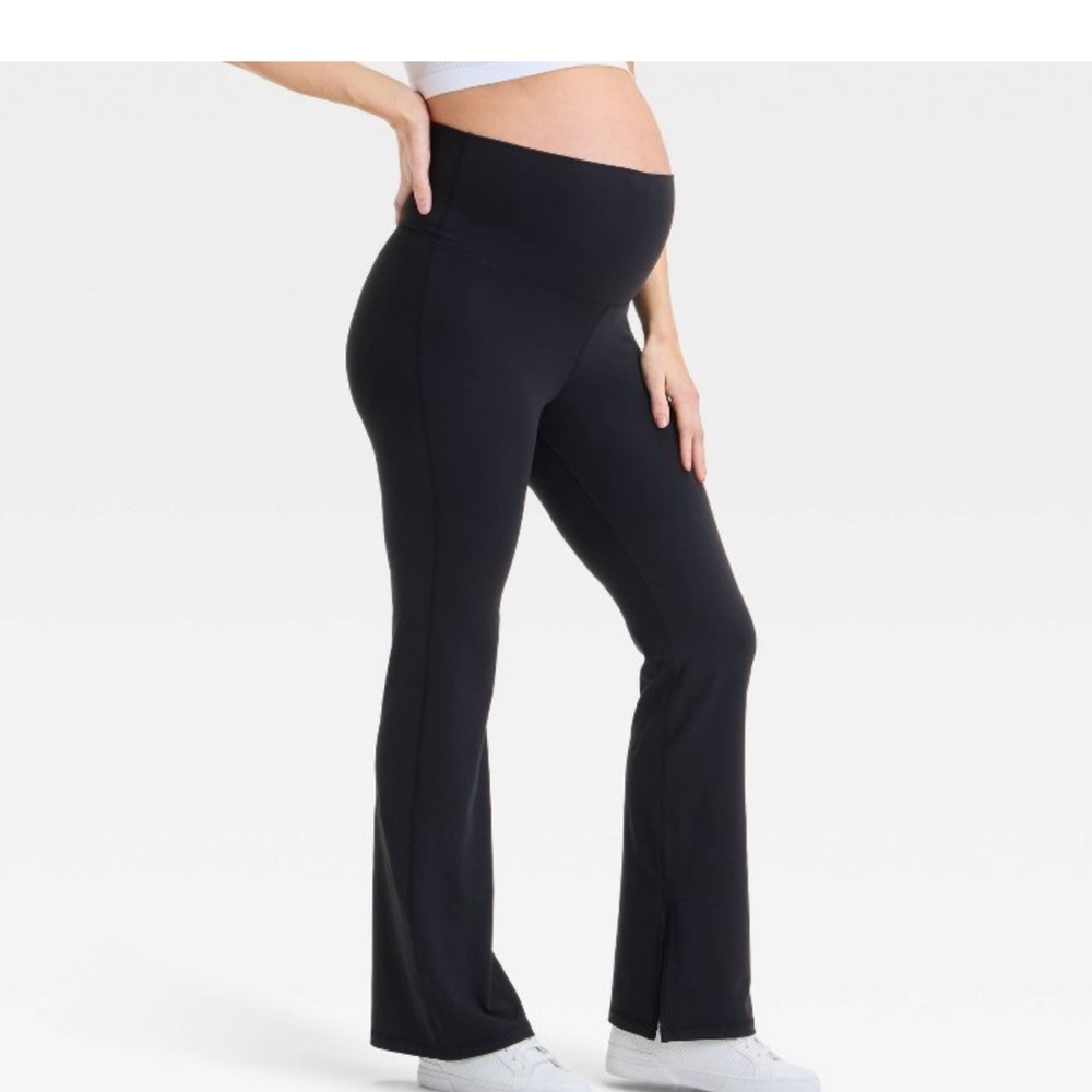 Isabel maternity hi rise over belly slit flare leggings